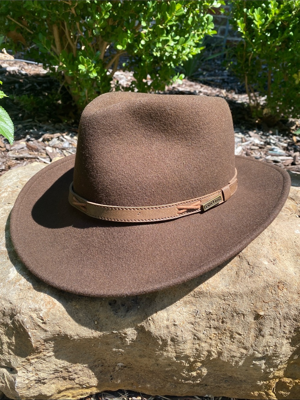 Pendleton Indy Dark Brown Wool Fedora with Faux Leather Band